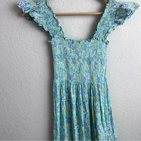 Rixo Kendall Maxi Dress XS Floral Print Sleeveless Ruffle Smock - Picture 4 of 11